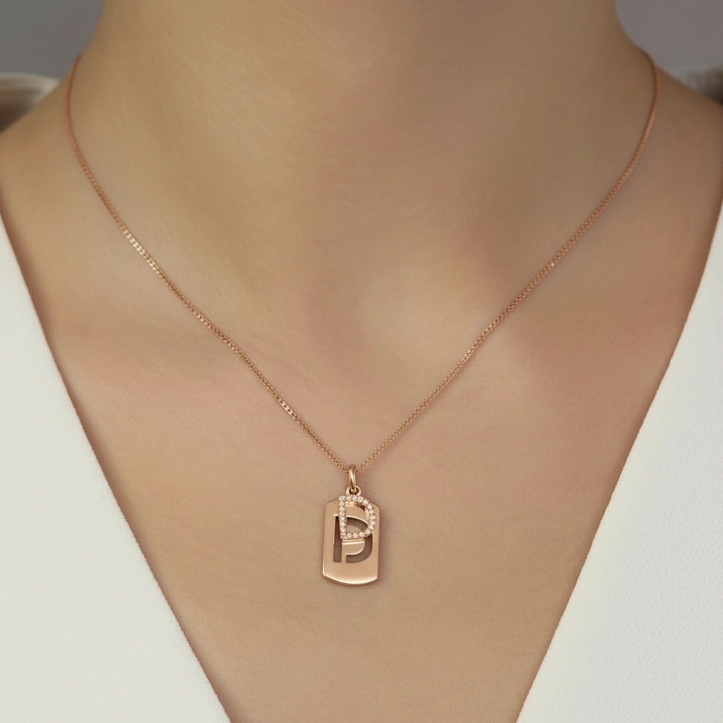 dog tag diamond initial/letter D Pendant